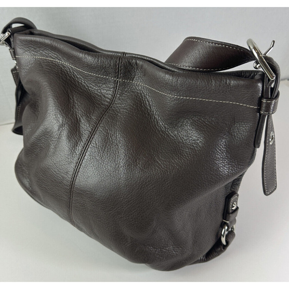 Coach Chocolate Brown Duffle Bucket Bag Pebbled Leather Shoulder Purse F15064 - Picture 7 of 16